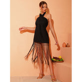 Halter Tassel Black Mini Dress Flaxmaker