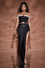 Off Shoulder Slit Color Block Two Piece Set