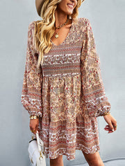 Bohemia A-Line Loose Floral Printed V-Neck Dress