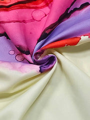 Floral Printed Pleated Split-Joint Tied Waist Long Sleeves Loose Lapel Shirt Dress Midi Dresses