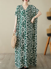 Floral Printed Batwing Sleeves Loose V-Neck Maxi Dresses