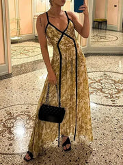 Floral Printed Sleevless Spaghetti-Neck Elegant Wrap Maxi Dresses