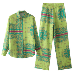 Casual Printed Two piece Shirt and Pants Set Flaxmaker