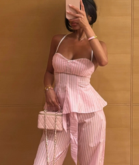 Stripe Sleeveless Pleated Top