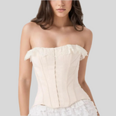 Lace Trim Beige Corset Top