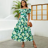 Off Shoulder Printed One Piece Swimsuit and Skirt Flaxmaker