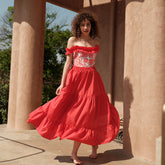 Off Shoulder Red Pineapple One Piece Swimsuit and Skirt