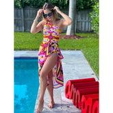 One Shoulder Printed One Piece Swimsuit and Sarong