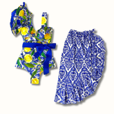 Ruffle Lemon Printed One Piece Swimsuit and Sarong