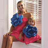 Mommy and Me Color-Block 3D Flower Sleeveless Dress Flaxmaker