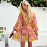 Fashion V Neck Long Sleeve Cut Out Dress