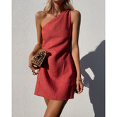 One Shoulder Cotton Linen Mini Dress