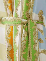 Flower Printed Patchwork Long Sleeves Elegant Maxi Dresses