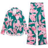 Casual Flower Print Shirt and Pants Sets Flaxmaker