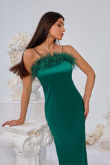 Bandeau Feather Green Dress