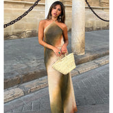 Halter Backless Ombre Printed Dress
