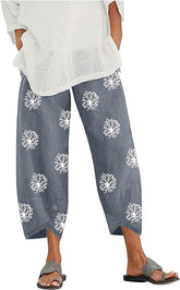 Capri Dandelion Pants for Summer Beach Elastic Waist Cropped Pants