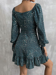 Bohemia Puff Sleeves Leopard V-Neck Dress