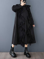 Buttoned Split-Joint A-Line Long Sleeves Lapel Shirt Dress Midi Dresses