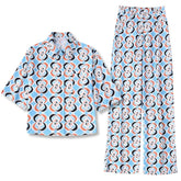 Casual Printed Two Piece Shirt and Pants Sets Flaxmaker