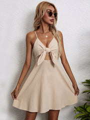 Vacation Sleeveless Bowknot V-Neck Dress