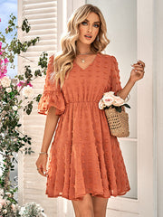 Vacation A-Line Loose Solid Color V-Neck Mini Dress
