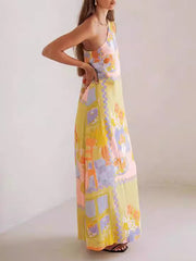 Flower Printed Sleeveless Casual Maxi Dresses