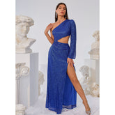 Oblique Shoulder Irregularity Slit Dress