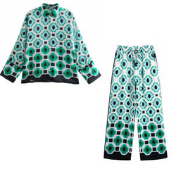 Lace Up Geometric Print Shirt and Bottom