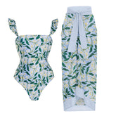 Blue Fiori di Limone Printed One Piece Swimsuit and Cover Up Flaxmaker