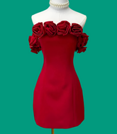 3D Flower Off-Shoulder Tube Mini Dress