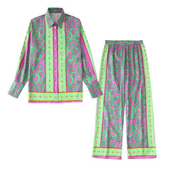 Exotic Style Single-breasted Print Shirt and Bottom