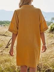 Pockets Solid Color Split-Joint A-Line High Waisted V-Neck Mini Dresses