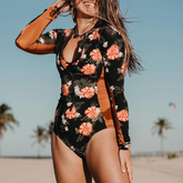 Long-sleeved Printed Surf One Piece Swimsuit