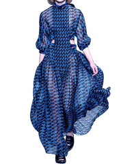 Beach Long Sleeves Loose Printed V-Neck Dress