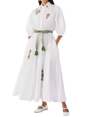 Floral Half Sleeves Polo Collar Elegant Maxi Dresses
