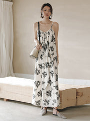 Vacation Loose H-Line Floral Printed V-Neck Dress