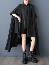 Asymmetric Buttoned Pockets Solid Color A-Line Half Sleeves Lapel Shirt Dress Midi Dresses