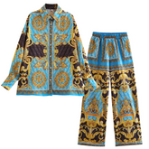 Casual Printed Shirt and Pants Set Flaxmaker