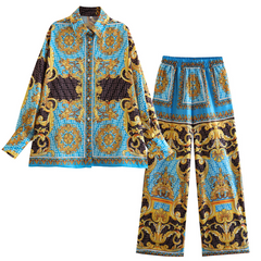 Casual Printed Shirt and Pants Set Flaxmaker