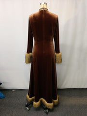 Velvet Patchwork Wool Long Sleeve Retro Maxi Dress