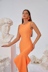 Irregular Orange Midi Dress Flaxmaker