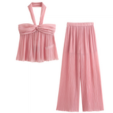 Halter Solid Color Sling Cami and Pants Set Flaxmaker