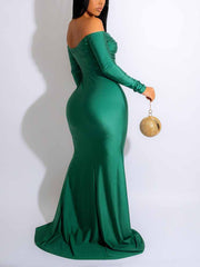 Off Shoulder Ruched Split Party Dress