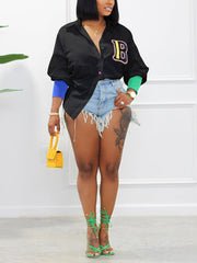 Embroidery Letter Decor Shirt