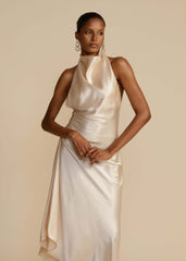 Premium Satin Slit Backless Dress