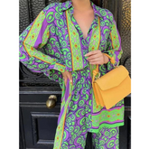 Exotic Style Single-breasted Print Shirt and Bottom