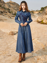 Vintage Bohemia Embroidered A-Line Dress Denim Midi Dress