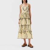 Yellow Printed Tiered Dress