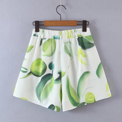 Flaxmaker Short Sleeve Leaves Printed Shirt and Bottom